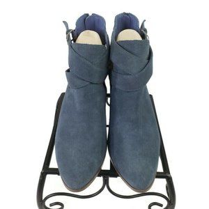 Sole Society Azure Vista Blue Cow Suede Heeled Booties Womens 9.5